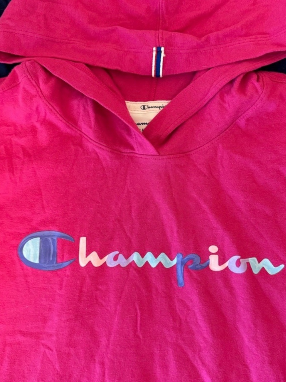 Champion Hot Pink Hoodie with Blue & White Logo